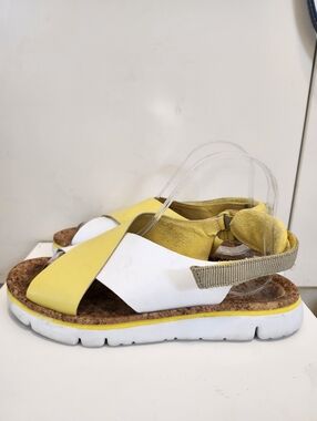 Camper "Oruga" White /Yellow Criss Cross Strap Slingback Sandals Sz.10/40 $175